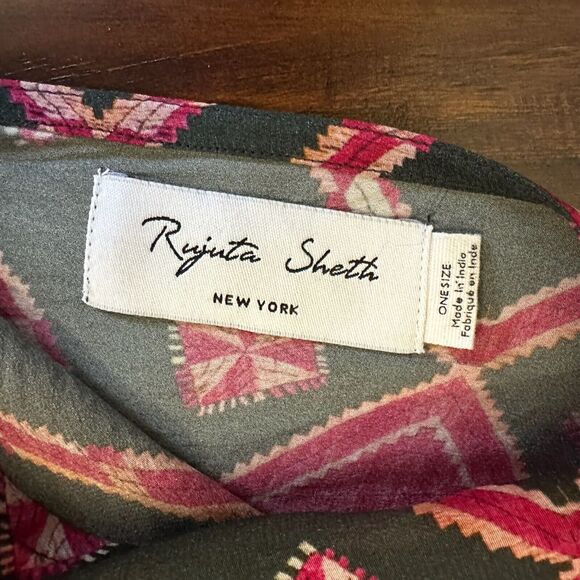 ANTHROPOLOGIE RUJUTA SHETH Marie Cinched Caftan in Black Red Diamond Print - Picture 11 of 15